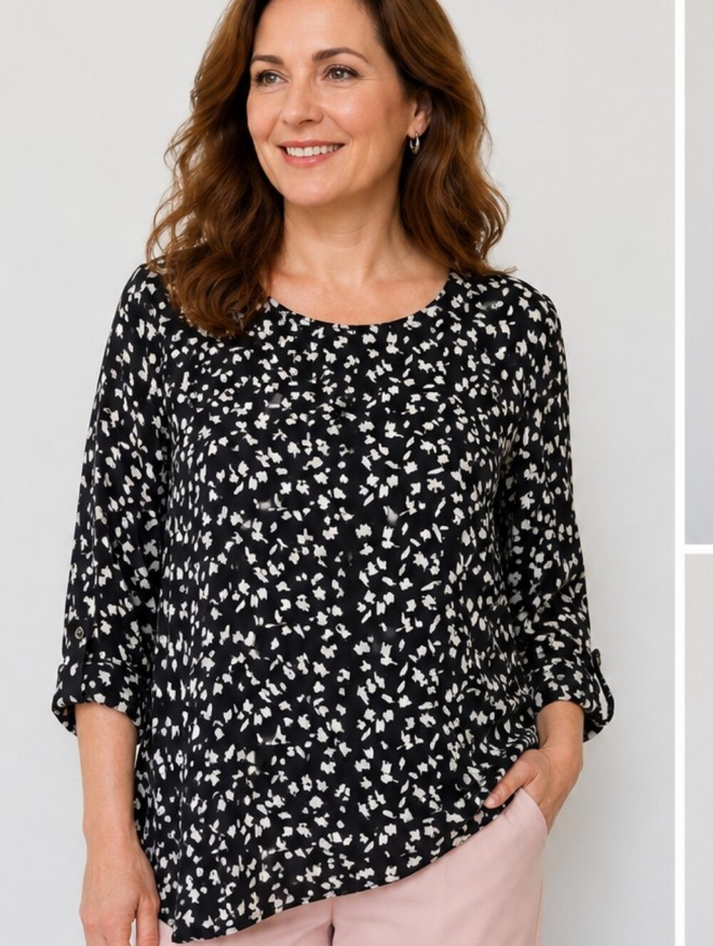 Stitchfix Serein “Jinnie Zipper” Blouse Top Black & White Brush Strokes Large